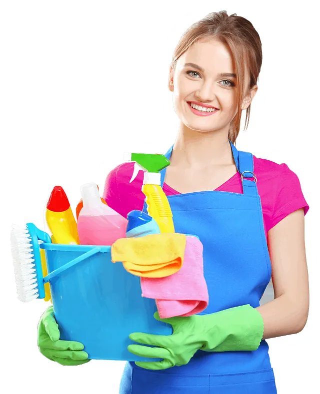 femme avec des produits d'entretien